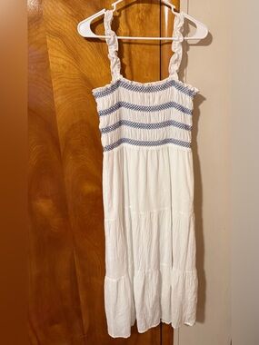 White Sundress with Blue Smocked Bodice